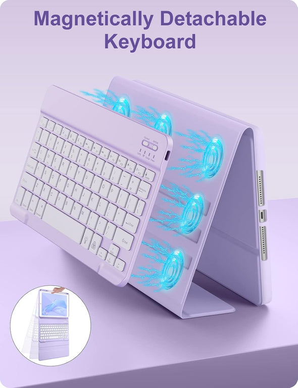 Hamile for Ipad 9Th Generation Case with Keyboard 10.2 Inch - Backlit Wireless Detachable Folio Keyboard Cover with Pencil Holder for Ipad 8Th Gen/7Th Gen/Ipad Pro 10.5"/Ipad Air 3Rd Gen (Purple)