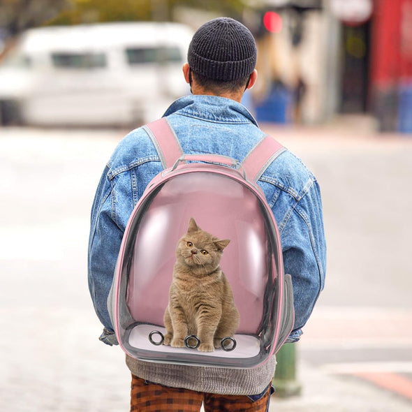 Cat Carrier Backpack, Pet Carrier Backpack Front Pack for Small Medium Cat Puppy Dog Carrier Backpack Bag Space Capsule, Airline-Approved Pet Carrier for Travel Hiking Walking Camping (Pink)