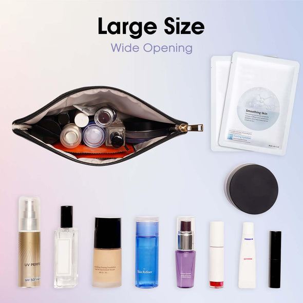 Wandering Nature Makeup Bag Small Cosmetic Bag for Purse 2 Pack Small Make up Pouch Vegan Leather Cute Travel Pouch with Zipper for Women, Black