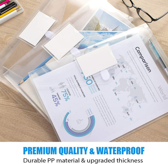 Sooez 10 Pack Plastic Envelopes File Folders, Clear Folder for Document US Letter A4 Size Poly Envelopes with Label Pockets for School Home Work Office Organizer, Clear