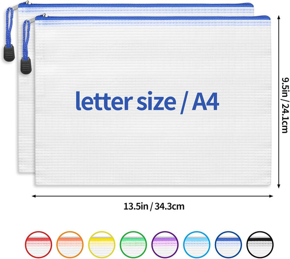 EOOUT 24Pcs Mesh Zipper Pouch Bags, A4 Zipper Bags for Organizing Storage, Waterproof Zipper Pouches, Letter Size, File Bags for School, Toys, Puzzle, Board Games and Office Supplies