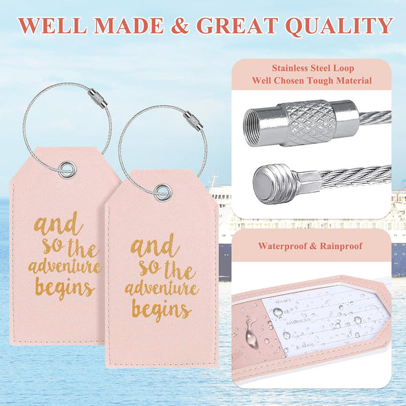 Luggage Tag & Personalized Luggage Tags for Suitcases Leather Bag Tags for Backpacks Handbag School Instrument with Name ID Label Travel Essentials, Unique Fun Pink Baggage Tags 2 Pack