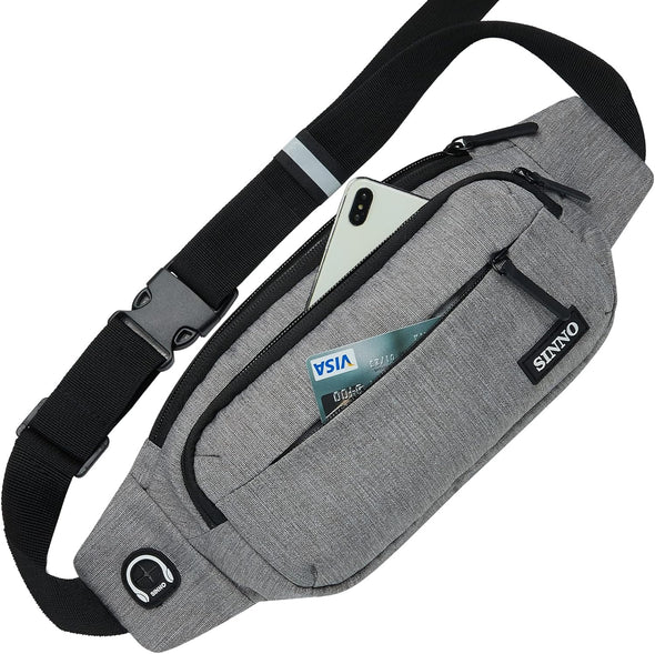 SINNO Large Crossbody Fanny Pack for Women Men Belt Bag with 4-Zipper Pockets for Travel Running Hiking Workout Dog Walking Outdoors Sport Fishing Waist Pack Bag Carrying All Phones