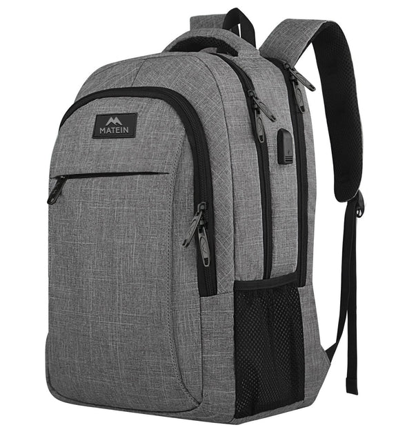 Business Travel Laptop Backpack with USB Charging Port, College School Book Bag, Grey