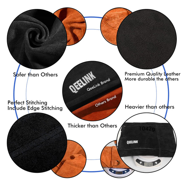 QeeLink cowhide Welding Apron with 6 Pockets, 24'' X 42'', Adjustable M- XXXL, Black