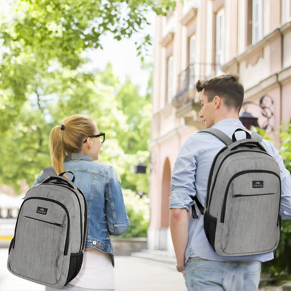 Business Travel Laptop Backpack with USB Charging Port, College School Book Bag, Grey