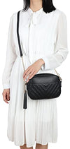 lola mae Quilted Crossbody Bag, Trendy Design Shoulder Purse (Black)