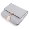 UTO Small Wallet for Women PU Leather Leaf Pendant Card Holder Organizer Zipper Coin Purse A Grey