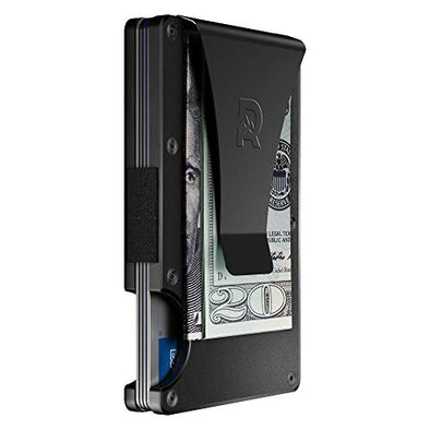 The Ridge Slim Minimalist Front Pocket RFID Blocking Metal Wallets for Men with Money Clip (Black)