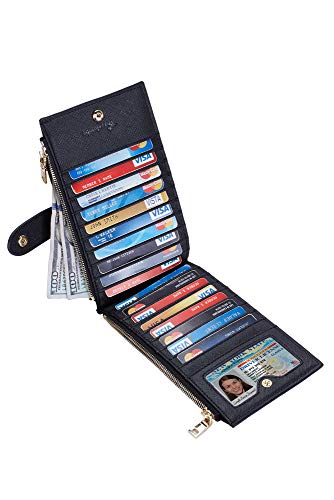 Travelambo Womens Walllet RFID Blocking Bifold Multi Card Case Wallet with Zipper Pocket Crosshatch (Black 4001)