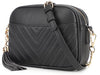 lola mae Quilted Crossbody Bag, Trendy Design Shoulder Purse (Black)
