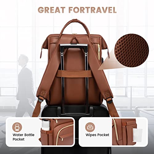 LOVEVOOK Leather Laptop Backpack for Women Travel Backpack   College Business Work Bags