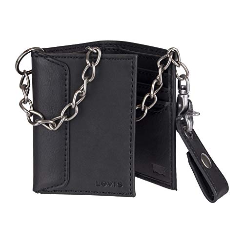 Levi's Men's Trifold Wallet-Sleek and Slim Includes Id Window and Credit Card Holder, Black Chain, One Size