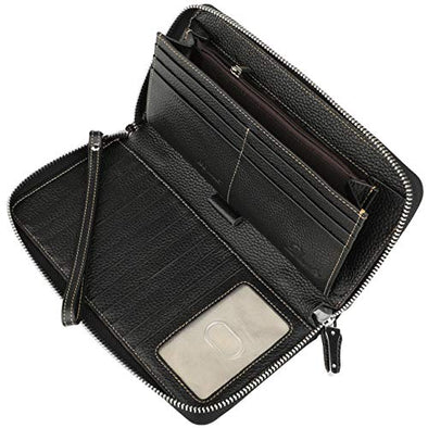 Lavemi Women's RFID Blocking Leather Zip Around Wallet Large Phone Holder Clutch Travel Purse Wristlet(Large Size Pebble Black)