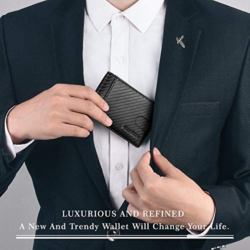 RUNBOX Minimalist Slim Wallet for Men with Money Clip RFID Blocking Front Pocket Leather Mens Wallets(carbon black)