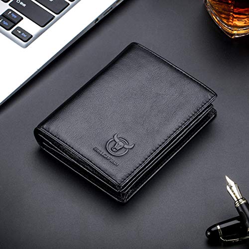 Bullcaptain Large Capacity Genuine Leather Bifold Wallet/Credit Card Holder for Men with 15 Card Slots QB-027 (Black)