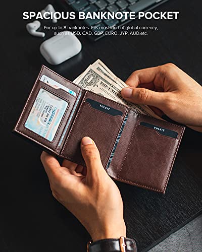VULKIT Card Holder Wallet with Coin Pocket Magnetic Closure Pop Up Cards With ID Window Leather Wallet for Cash & Credit Cards, Espresso