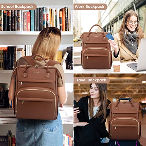 LOVEVOOK Leather Laptop Backpack for Women Travel Backpack   College Business Work Bags