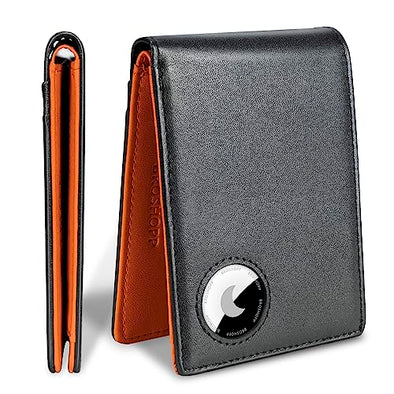 BROSHOPP AirTag Wallet Men, Bifold Genuine Leather Rfid Blocking AirTag Wallet