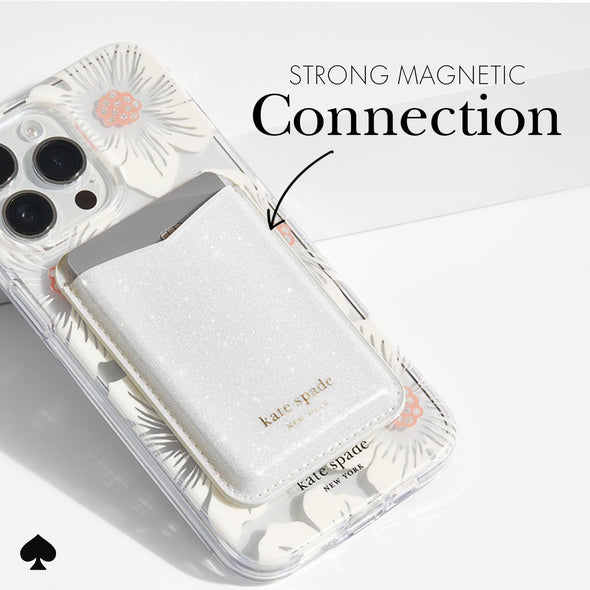 Kate Spade New York Magnetic Wallet/Card Holder - Compatible with MagSafe Wallet - White Glitter