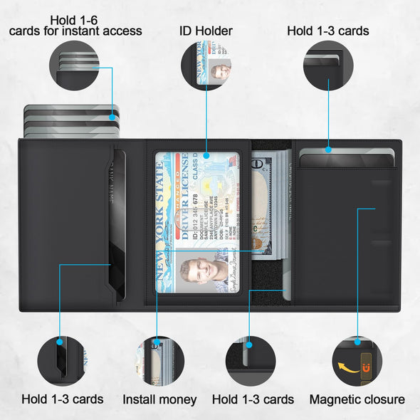 GAOCHALE Wallet for Men Pop up Card Holder, Smart, Slim, Minimalist Design for Front Pocket, Premium RFID Blocking, 10-14 Card Capacity | ID Window | Cash Slot(Black)