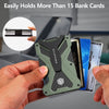 Minimalist Wallet for Men- Slim Aluminum Metal Money Clip with Clear ID Card Holder, RFID Blocking, Holds up 15 Cards with Cash Clip, Ultra-Thin Tactical Carbon Fiber -Army Green
