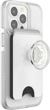 PopSockets Phone Wallet with Expanding Grip and Adapter Ring for MagSafe, Phone Card Holder, Wireless Charging Compatible, Wallet Compatible with MagSafe - White Clear
