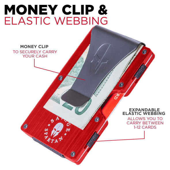 SAVAGE SPARTAN Tactical Wallet  Aluminum Metal Credit Card Holder  (Red)