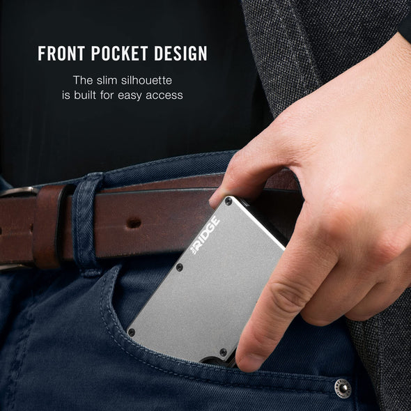 The Ridge Slim Wallet For Men RFID Blocking  Credit Card Holder  Aluminum Metal  Wallets with Cash Strap (Gunmetal)
