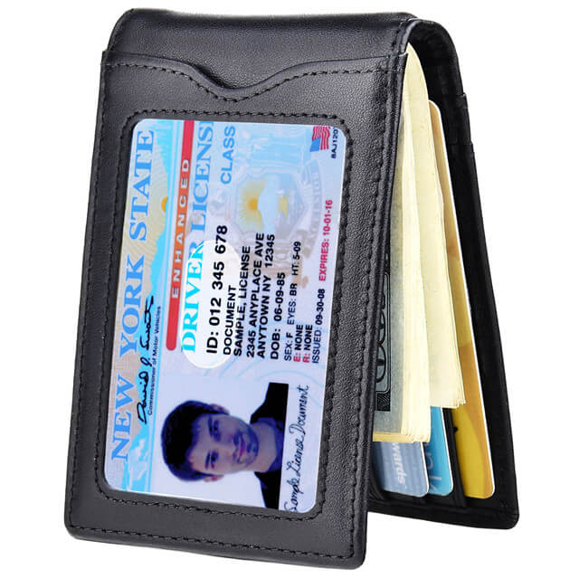 L Shape Money Clip Wallet ID Credit Card Holder Bifold Black Genuine  Leather Men