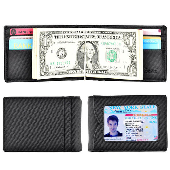 Carbon Fiber Bifold RFID Blocking Money Clip Wallet