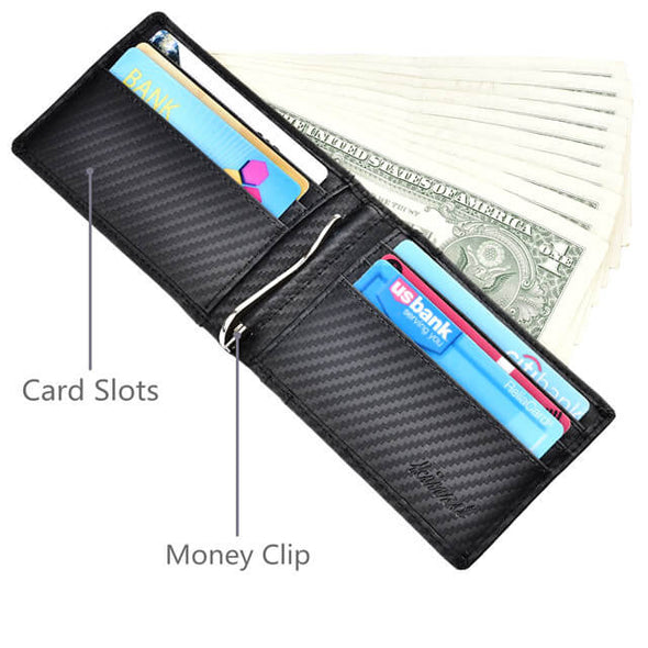 Carbon Fiber Bifold RFID Blocking Money Clip Wallet