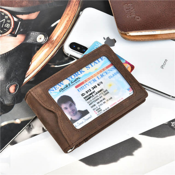 Crazy Horse Leather Slim Bifold Wallet RFID Blocking