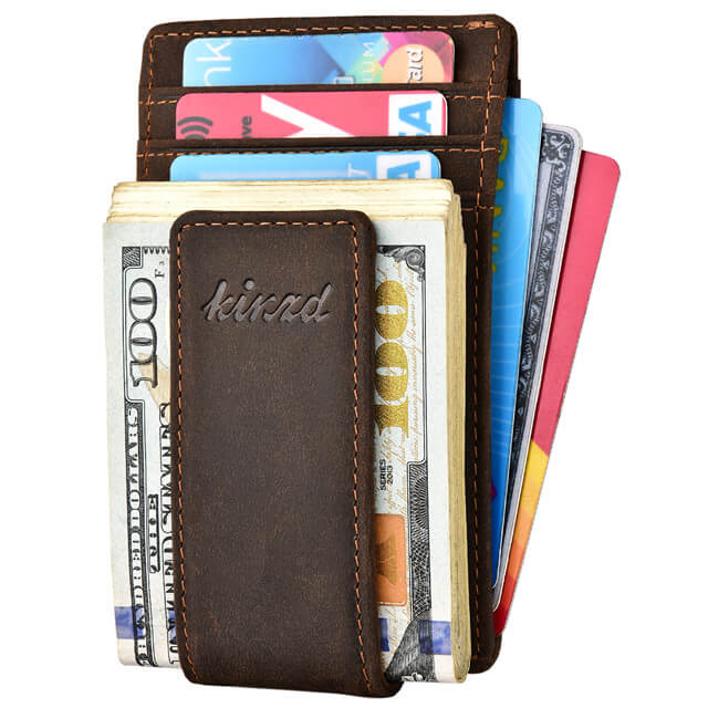 Crazy Horse Leather Money Clip Wallet Card Holder