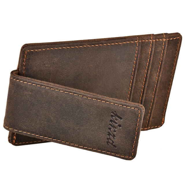 kinzd Slim Wallet with Money Clip RFID Blocking Minimalist Bifold Wallet  for Men Genuine Leather Front Pocket Card Holder