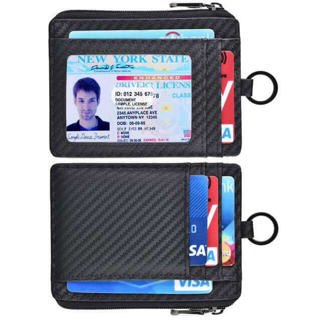 Badge Holder, Mens Zipper Wallet, Carbon Fiber Mens Coin Wallet, Card  Holder Wallet