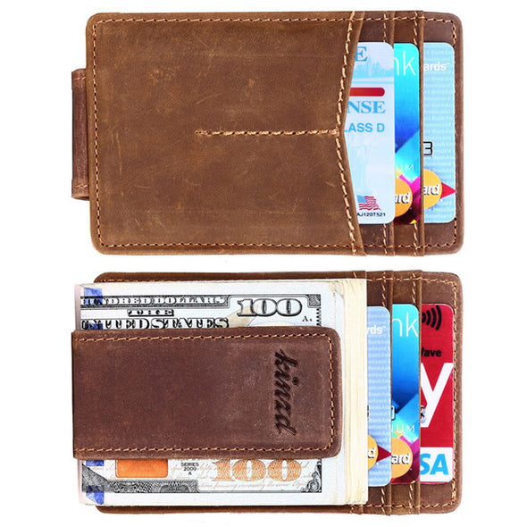 Crazy Horse Leather Front Pocket Money Clip Wallet