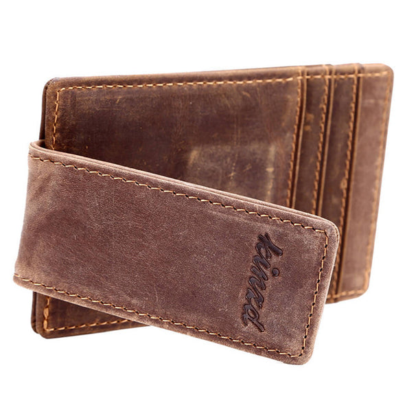 Crazy Horse Leather Front Pocket Money Clip Wallet